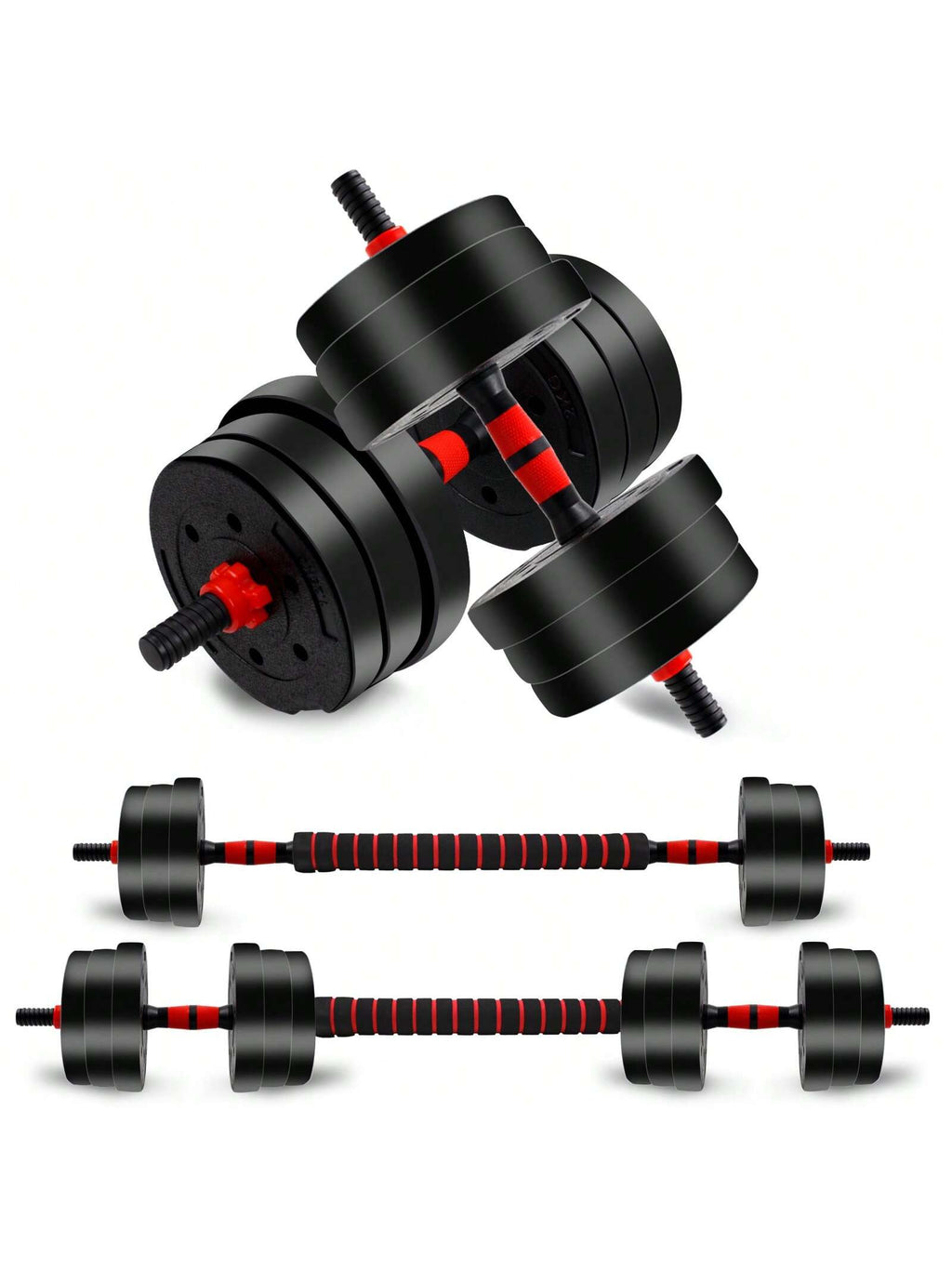 44LBS Adjustable Dumbbell & Barbell Weight Set for Home Gym, Non-Rolling Hexagonal Plates, Anti-Slip Grip