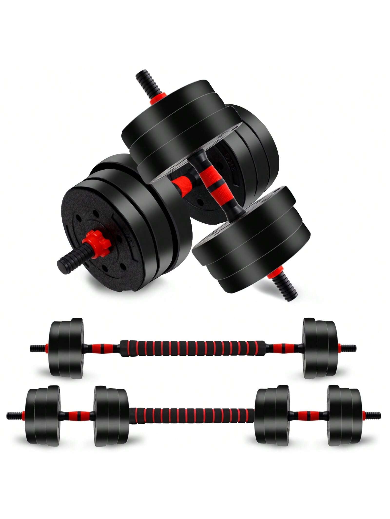 44LBS Adjustable Dumbbell & Barbell Weight Set for Home Gym, Non-Rolling Hexagonal Plates, Anti-Slip Grip