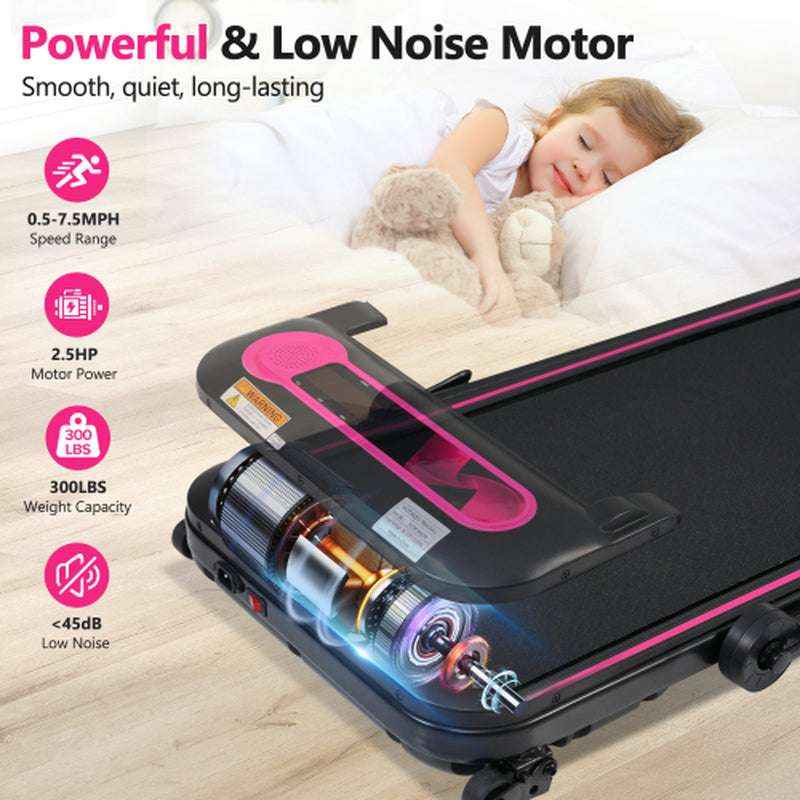 2-in-1 Folding Walking Pad Treadmill with Incline, 2.5HP Quiet Motor, 300 lbs Capacity, Remote & Armrest Control