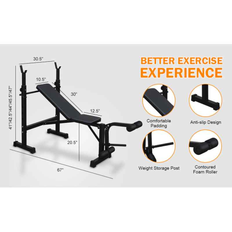 Olympic Weight Bench with Squat Rack & Adjustable Bench for Home Gym