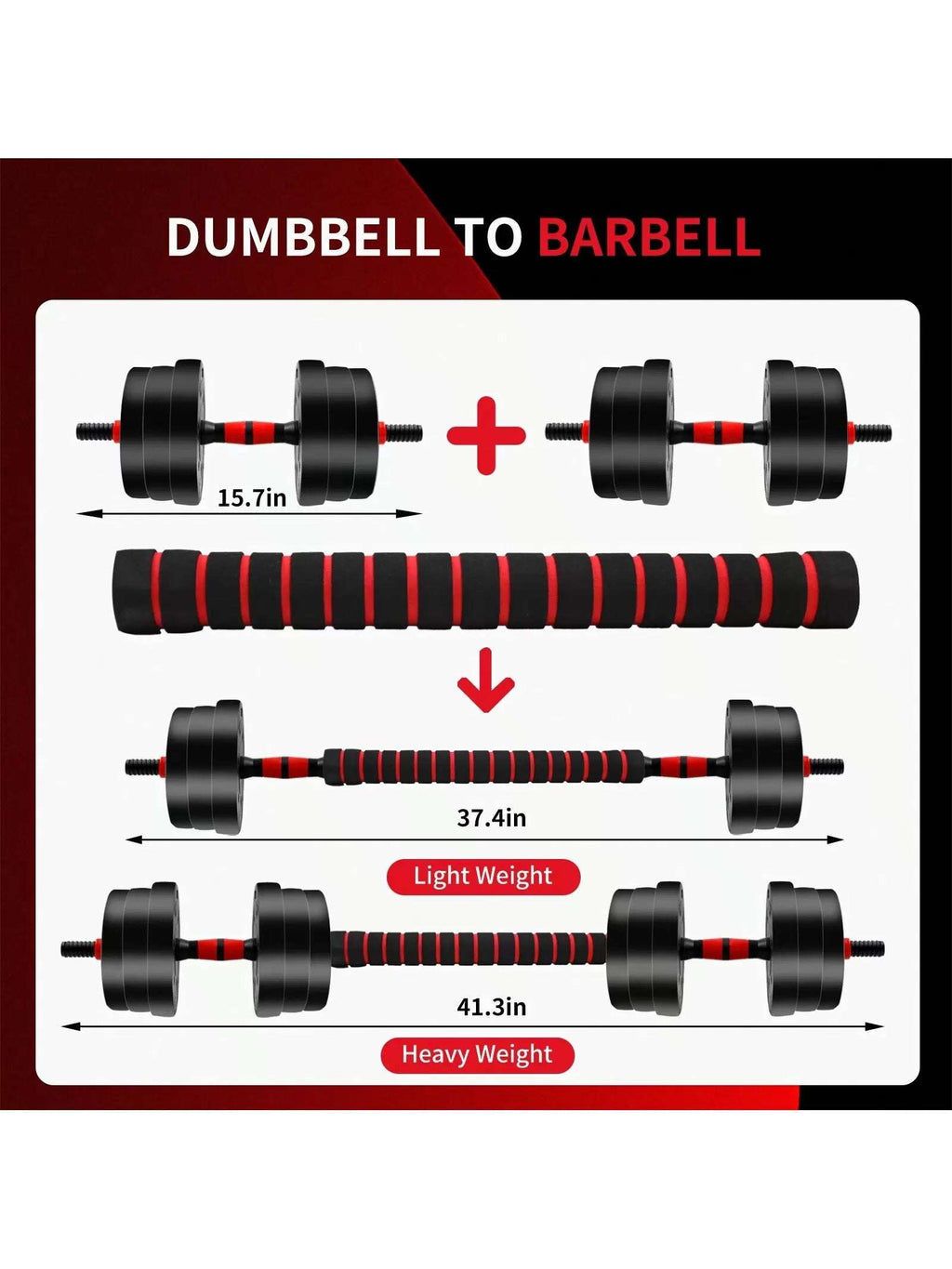 44LBS Adjustable Dumbbell & Barbell Weight Set for Home Gym, Non-Rolling Hexagonal Plates, Anti-Slip Grip