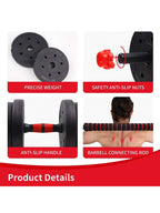44LBS Adjustable Dumbbell & Barbell Weight Set for Home Gym, Non-Rolling Hexagonal Plates, Anti-Slip Grip