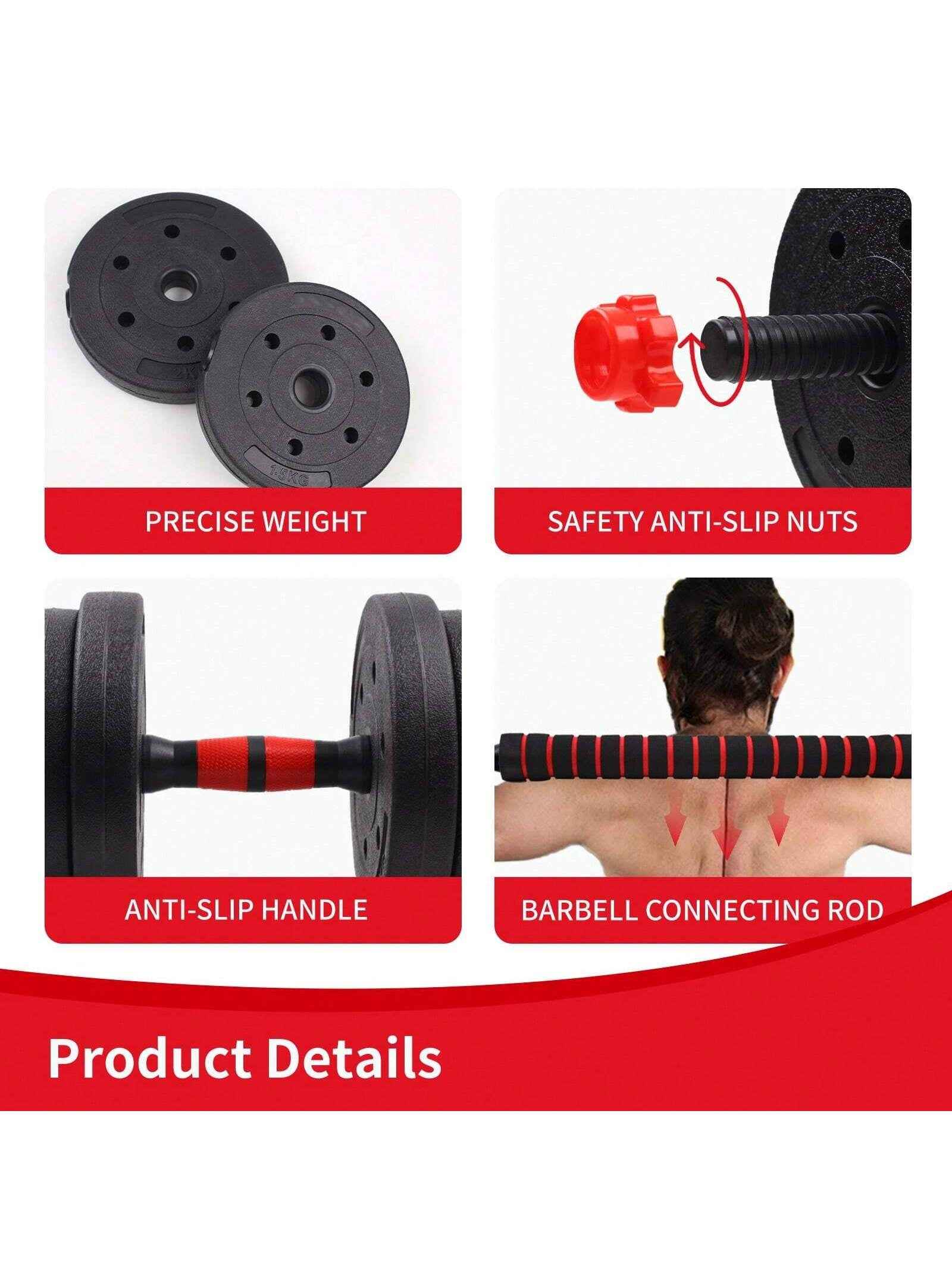 44LBS Adjustable Dumbbell & Barbell Weight Set for Home Gym, Non-Rolling Hexagonal Plates, Anti-Slip Grip