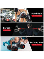 44LBS Adjustable Dumbbell & Barbell Weight Set for Home Gym, Non-Rolling Hexagonal Plates, Anti-Slip Grip
