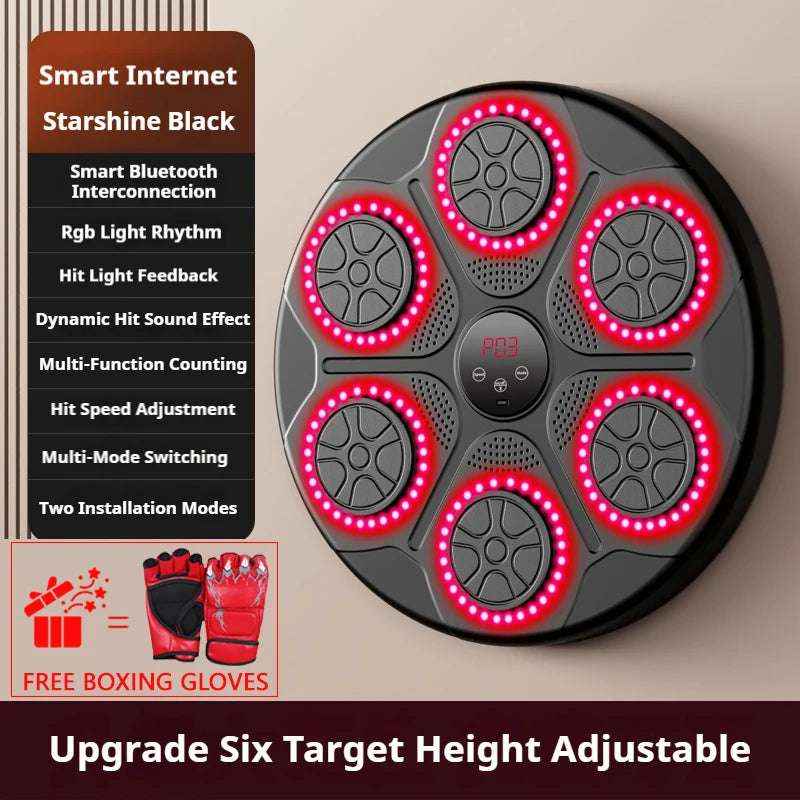 Smart Bluetooth Music Boxing Machine Wall-Mounted Trainer with LED Lights & Punch Counter
