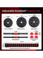 44LBS Adjustable Dumbbell & Barbell Weight Set for Home Gym, Non-Rolling Hexagonal Plates, Anti-Slip Grip