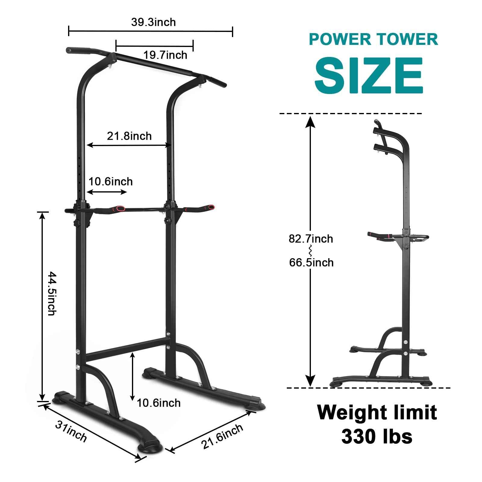 Power Tower Pull-Up Bar with Detachable Bench & 330LB Capacity