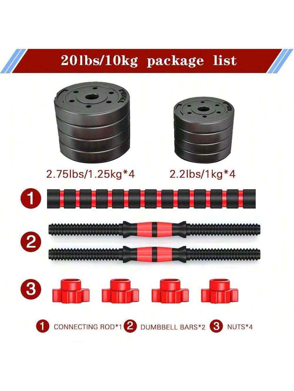 44LBS Adjustable Dumbbell & Barbell Weight Set for Home Gym, Non-Rolling Hexagonal Plates, Anti-Slip Grip