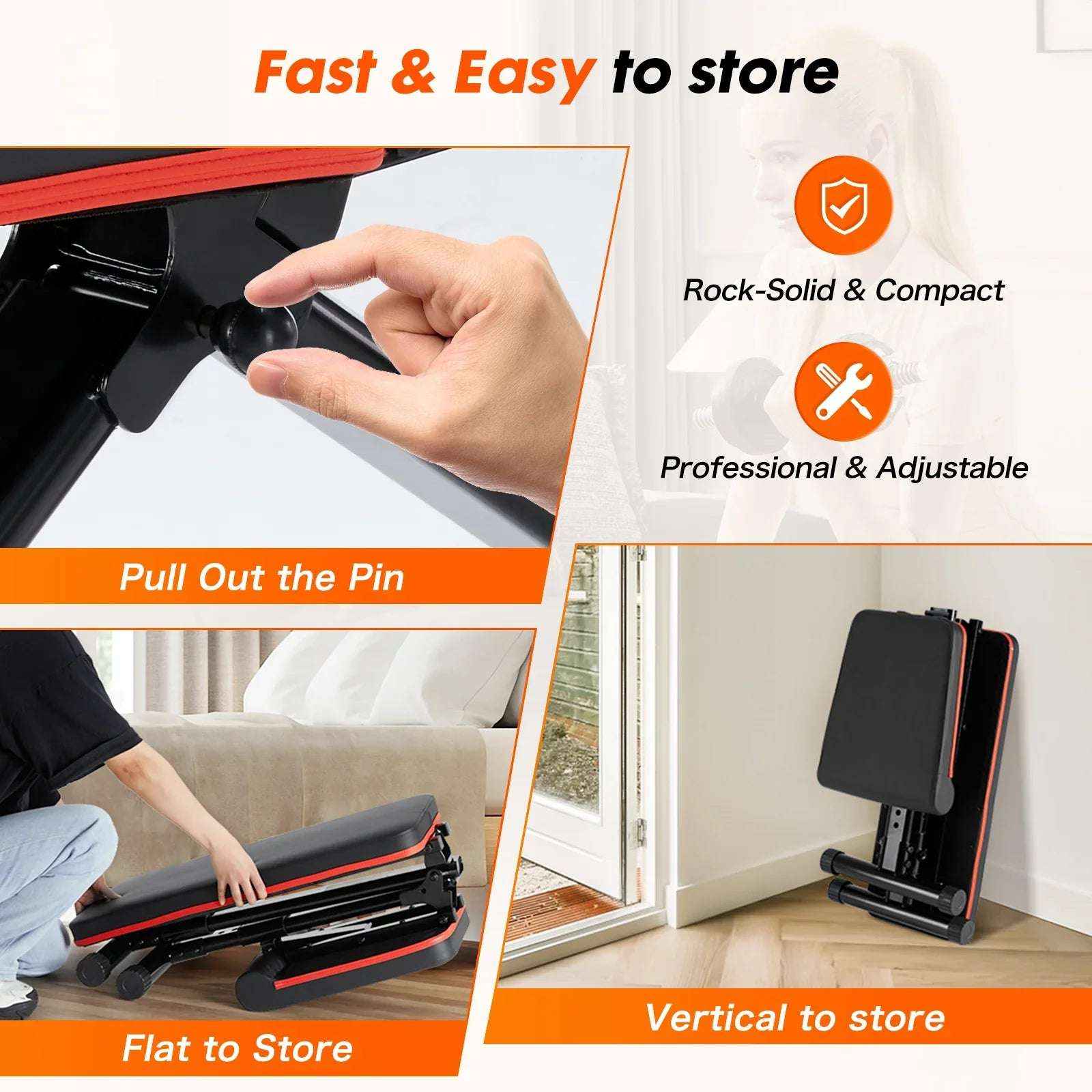 Adjustable Fitness Bench for Home Gyms, 795 LBS Capacity, 72 Adjustments, Foldable