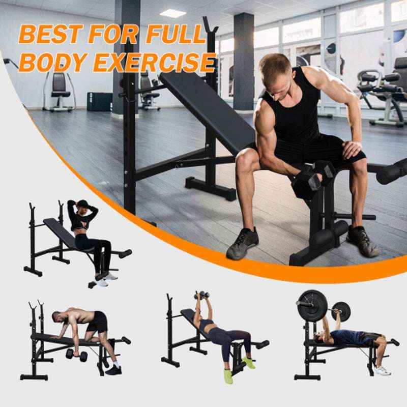 Olympic Weight Bench with Squat Rack & Adjustable Bench for Home Gym
