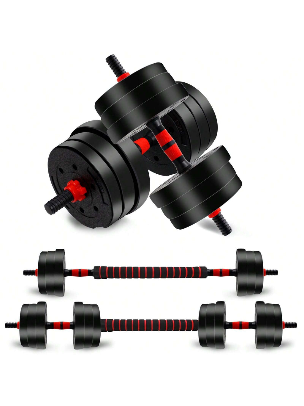 44LBS Adjustable Dumbbell & Barbell Weight Set for Home Gym, Non-Rolling Hexagonal Plates, Anti-Slip Grip