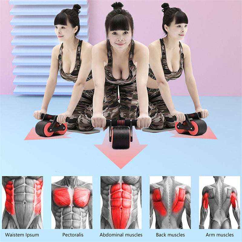Double Wheel Ab Roller for Home Gym - Automatic Rebound Abdominal Workout Trainer for Men & Women