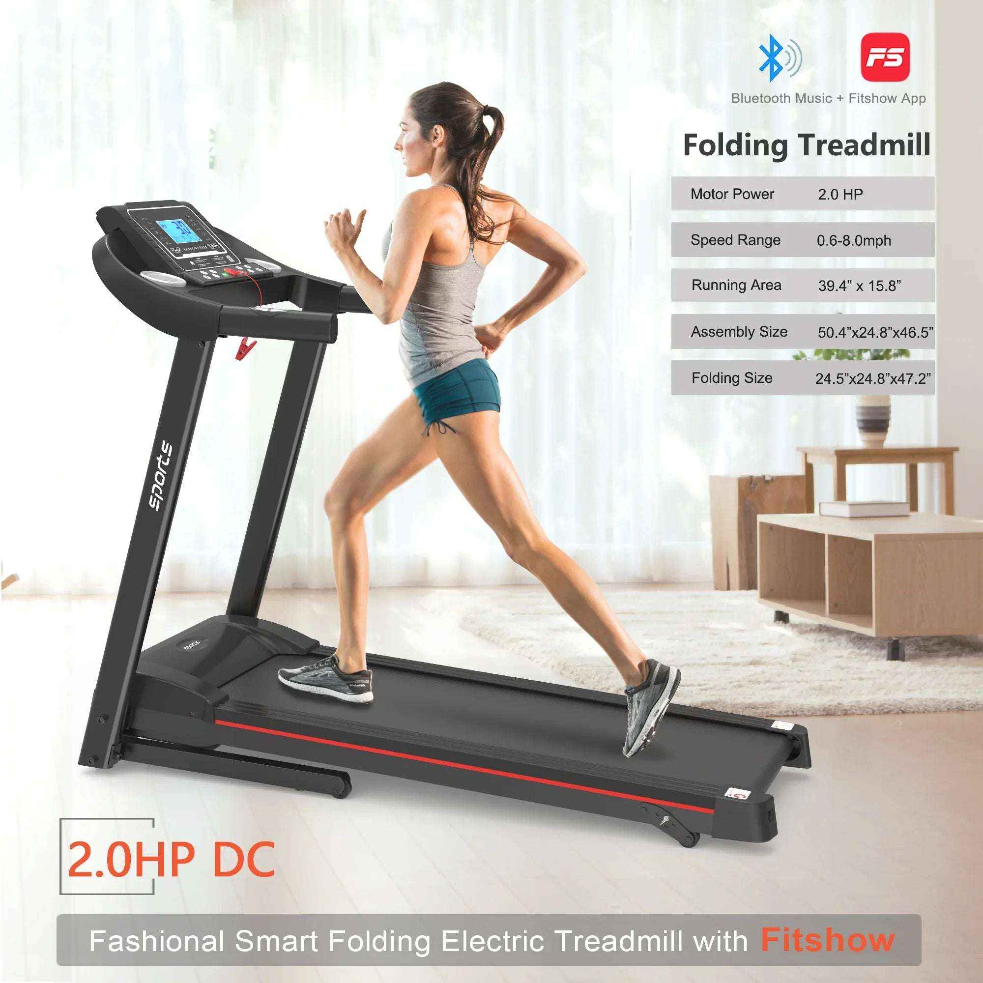 Fitshow App Foldable Treadmill with Incline, 2.5 HP Quiet Motor & Bluetooth for Home Workouts 2026