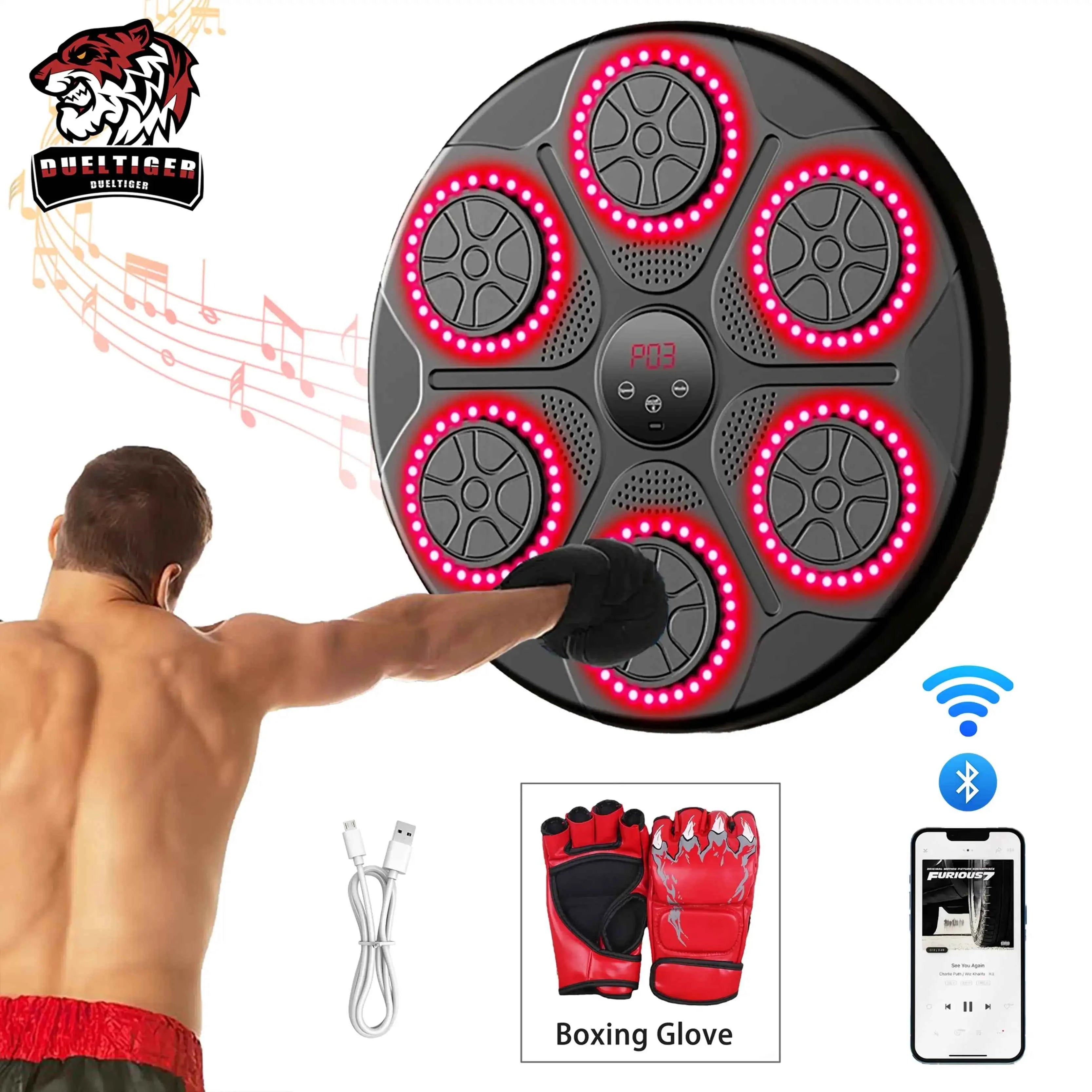 Smart Bluetooth Music Boxing Machine Wall-Mounted Trainer with LED Lights & Punch Counter