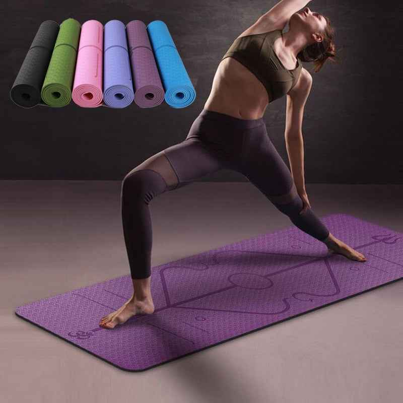 Waterproof Non-Slip TPE Yoga Mat with Position Lines for Beginners