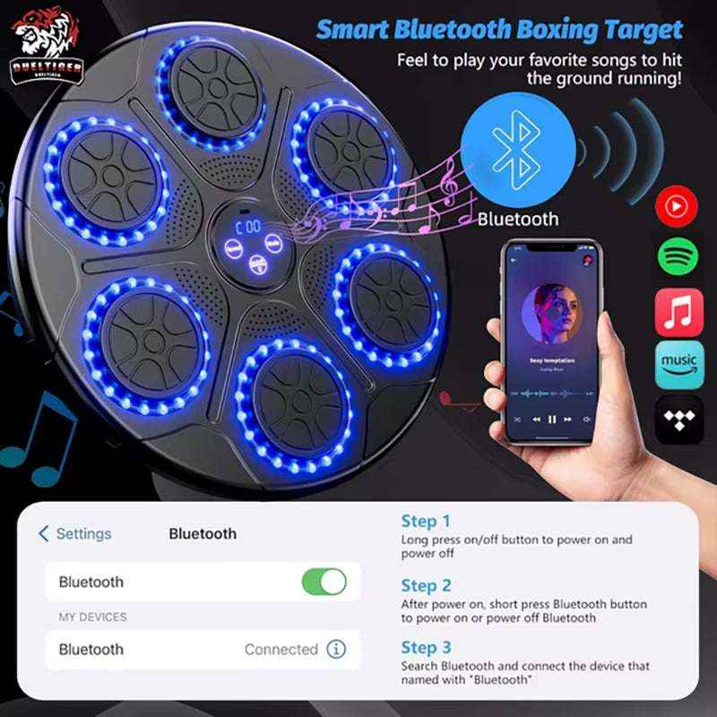 Smart Bluetooth Music Boxing Machine Wall-Mounted Trainer with LED Lights & Punch Counter
