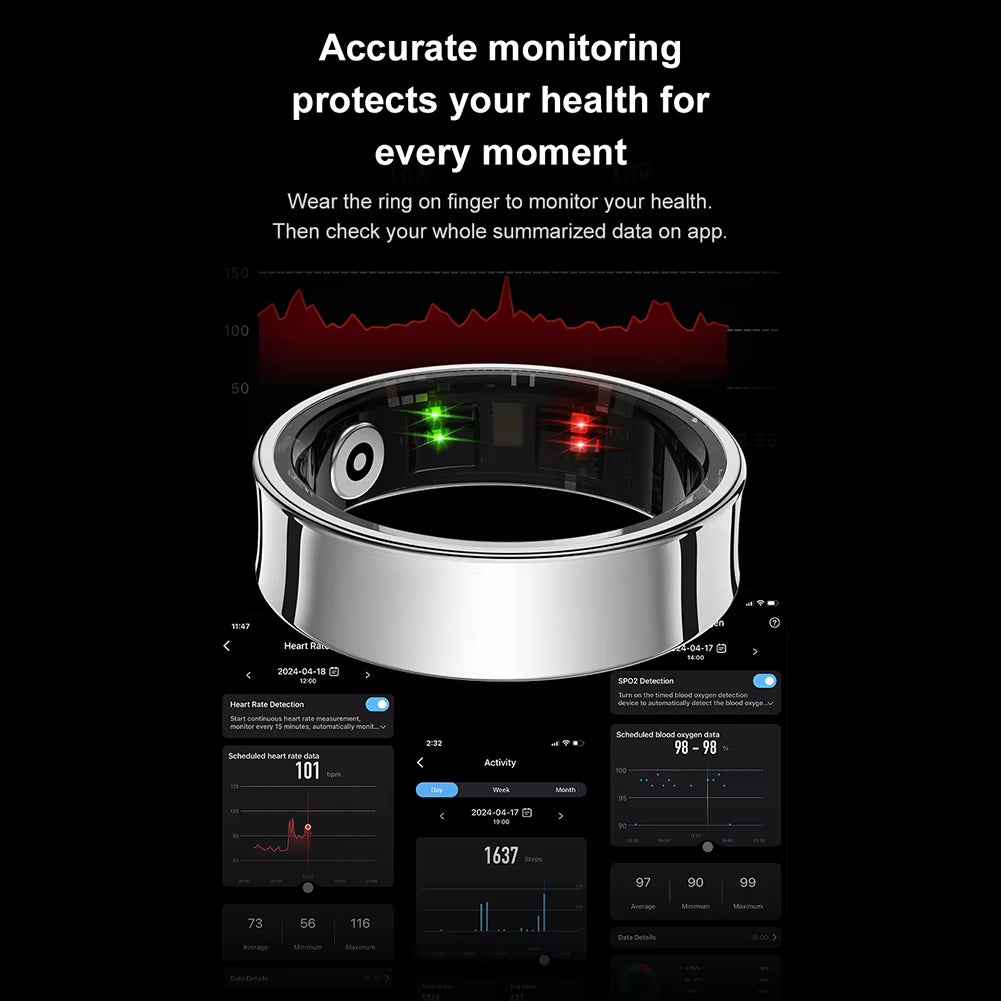 R09 Smart Ring for Heart Rate, Blood Oxygen, Sleep & Body Temperature Monitoring with Charging Case