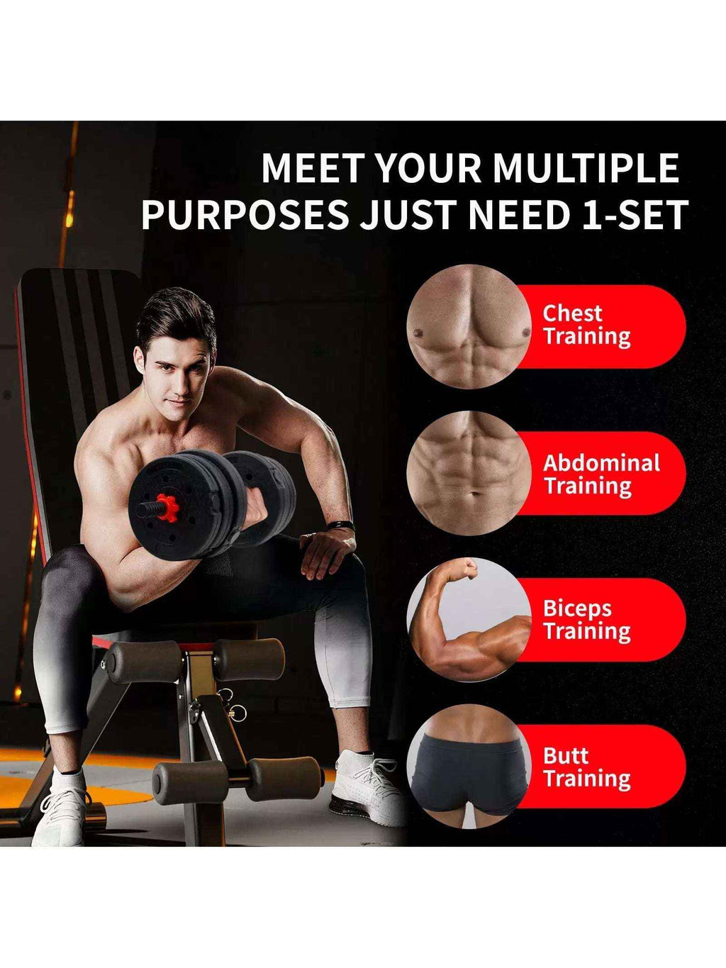 44LBS Adjustable Dumbbell & Barbell Weight Set for Home Gym, Non-Rolling Hexagonal Plates, Anti-Slip Grip