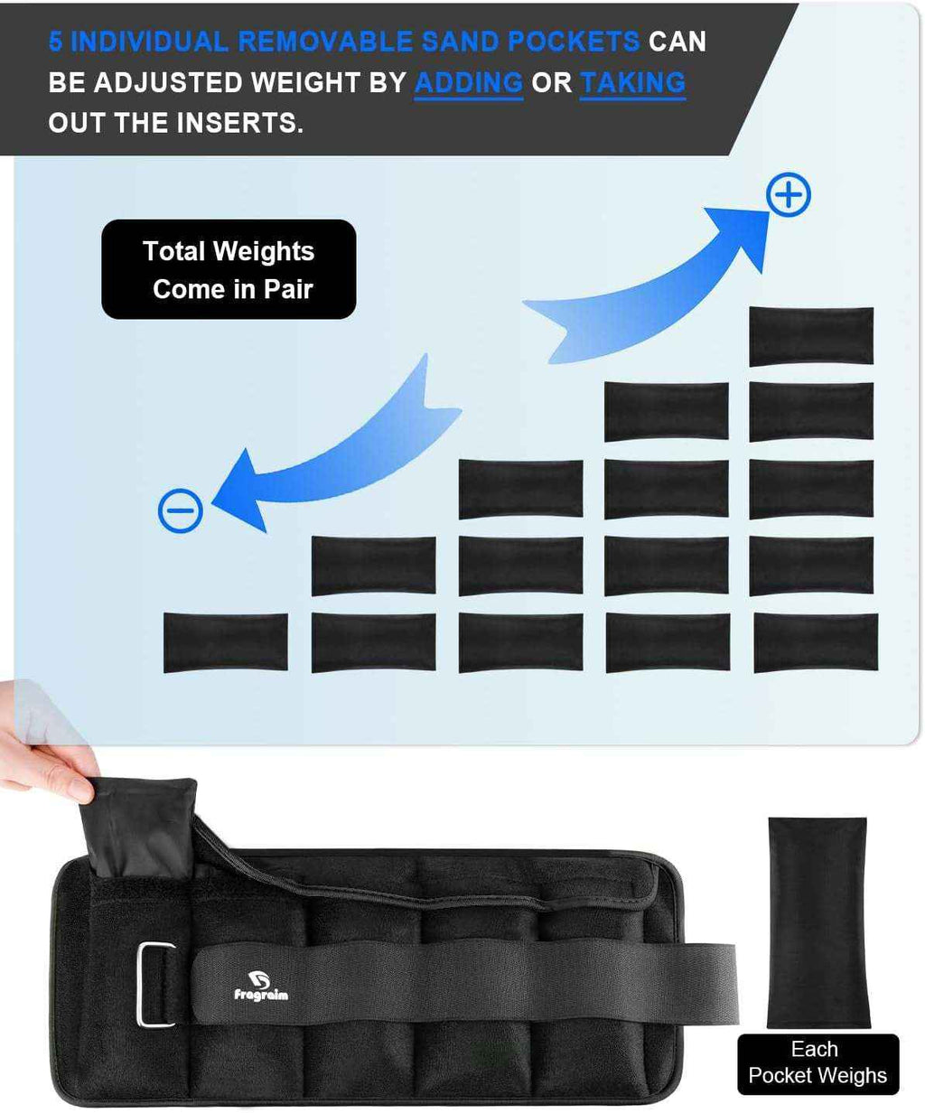 Adjustable Ankle Weights Pair 1-20 LBS Removable for Jogging & Strength Training